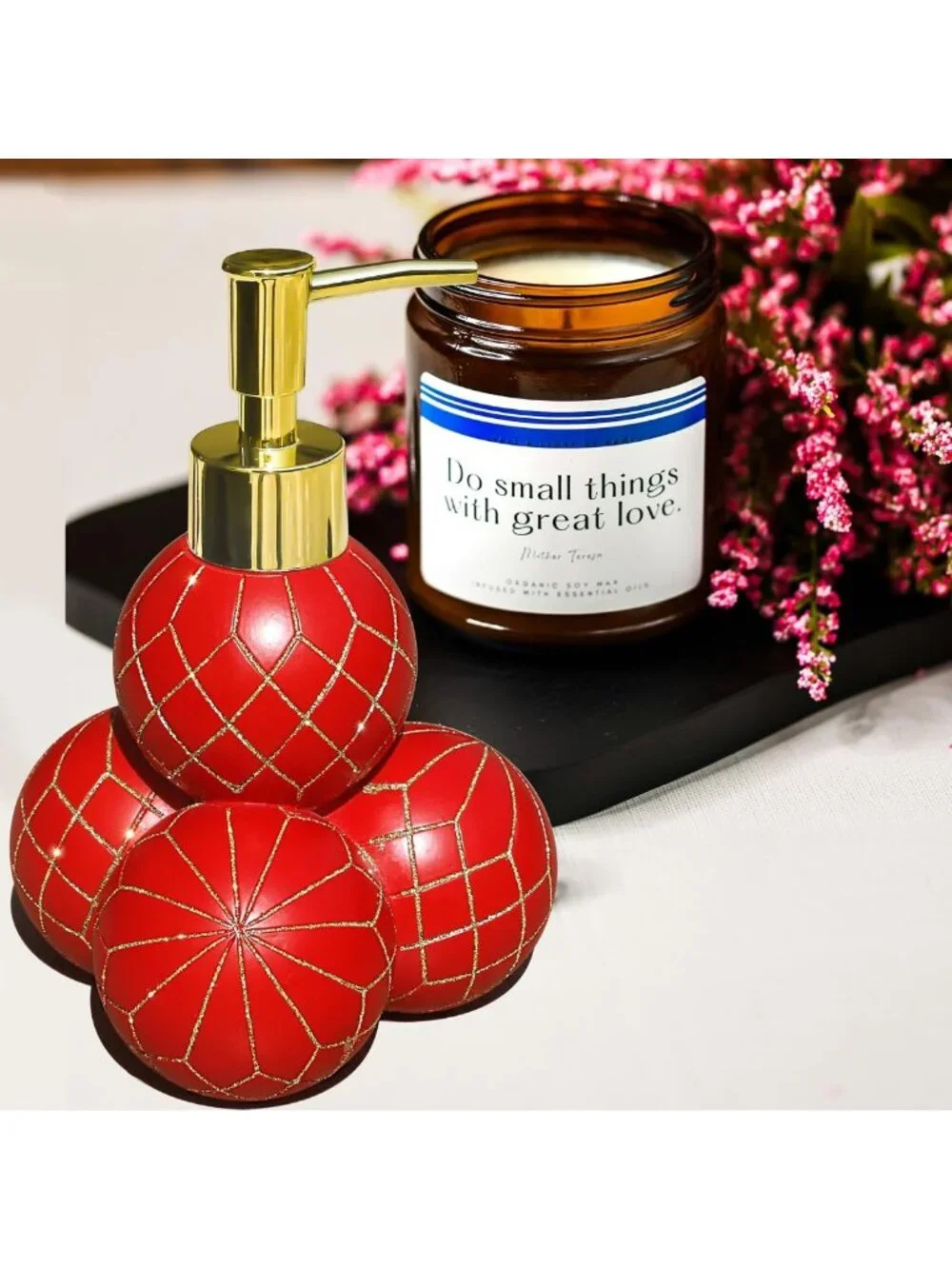 Elegant Resin Soap Dispenser Pump for Bathroom & Kitchen - Holiday Decor, Red